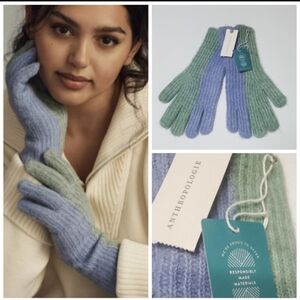NWT Anthropologie Two-Tone Gloves Green Blue Winter Holiday Gift Soft